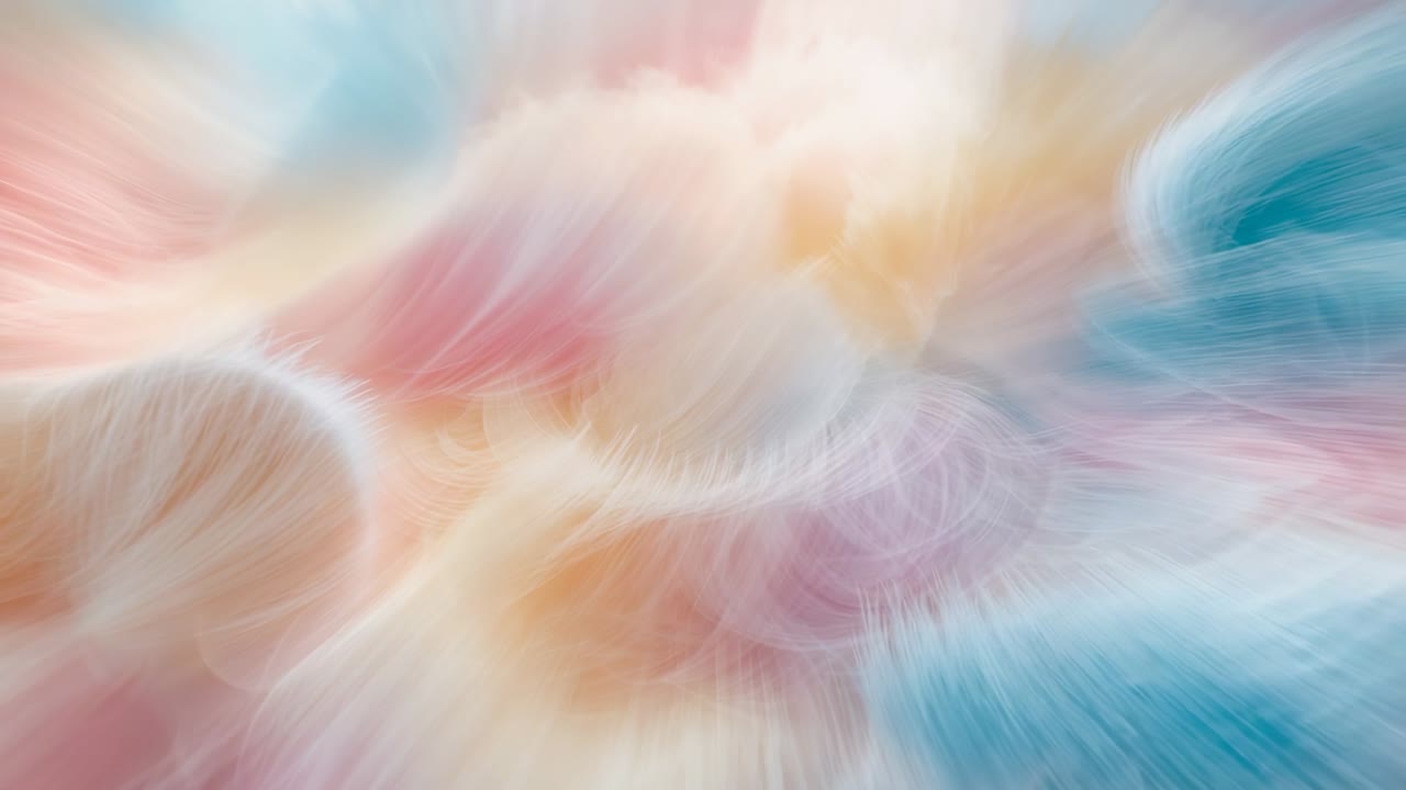 Shifting abstract clouds moving right through frames, creating calm pastel flow with wispy streaks