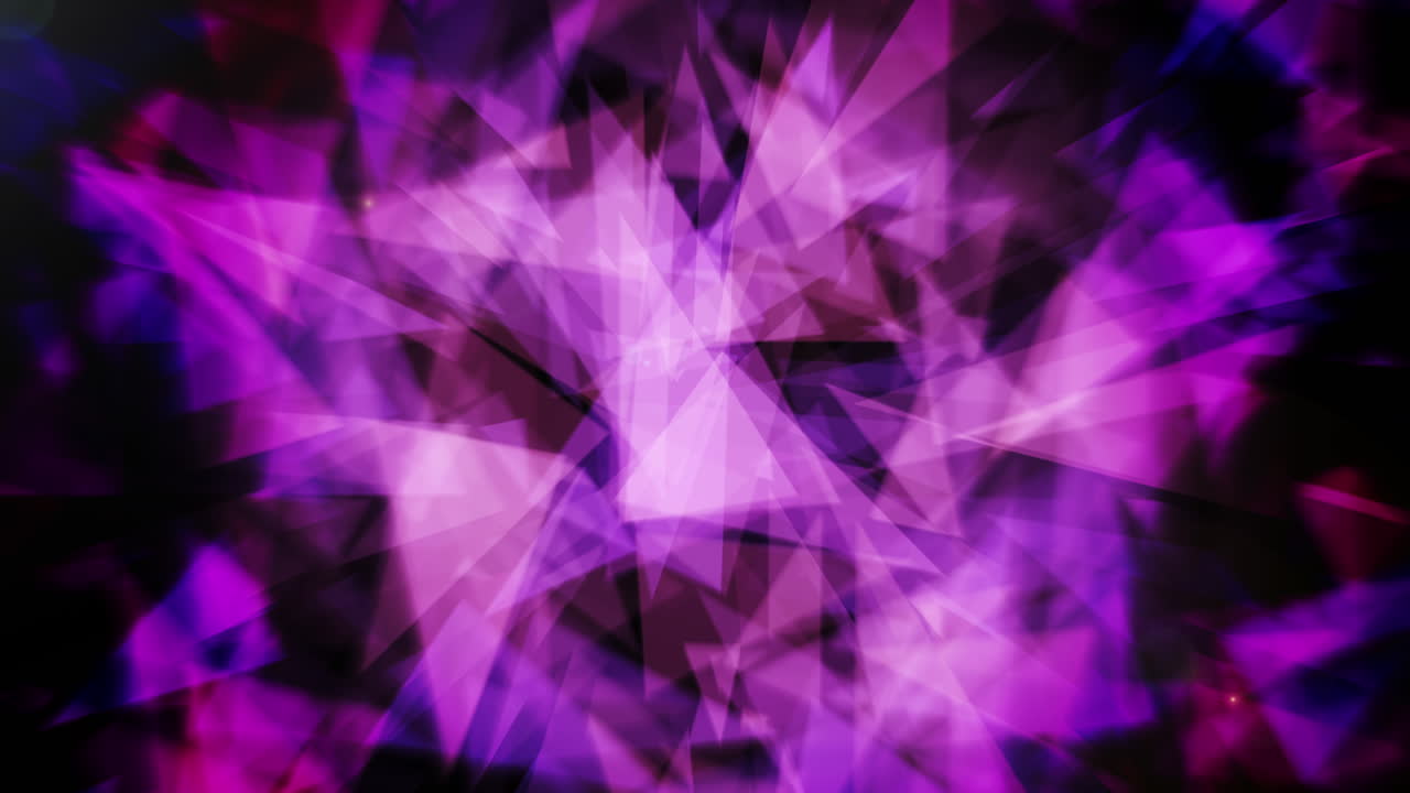 Purple crystal glittering background. Light glow triangles edges, bright blur backgrounds. Abstract sparkled. Loop motion graphic.