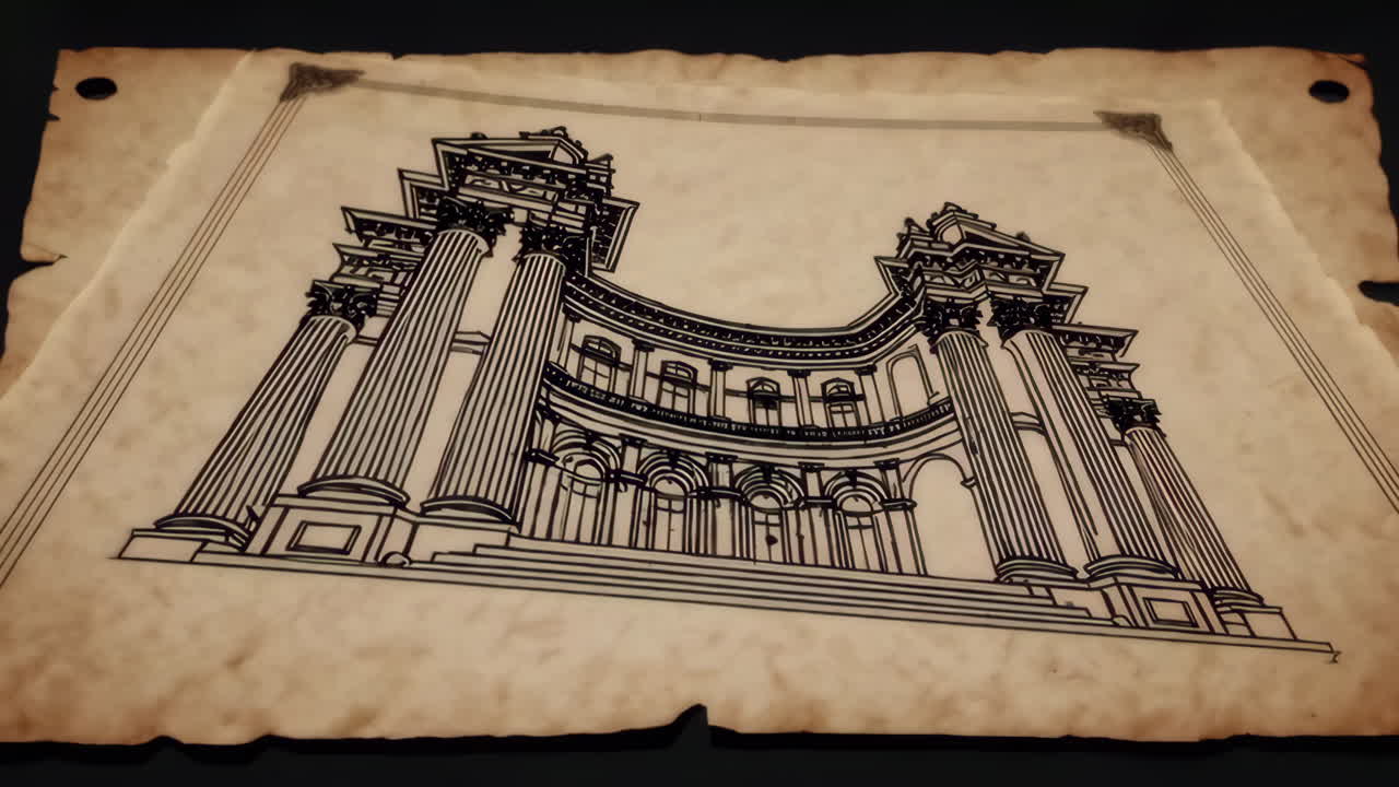 Architectural Sketches on Antique Parchment