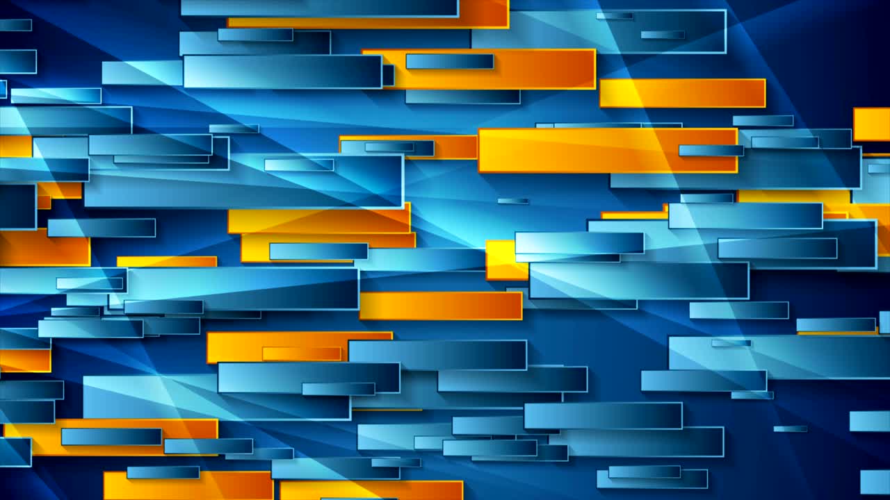 Blue and orange glossy geometric abstract video animation