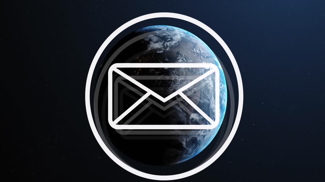 animación de un sobre en círculo en un globo sobre un fondo abstracto