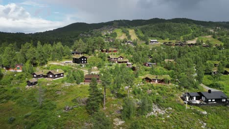 rauland ski resort in holtardalen, vestfold of telemark, norway - aerial 4k circling