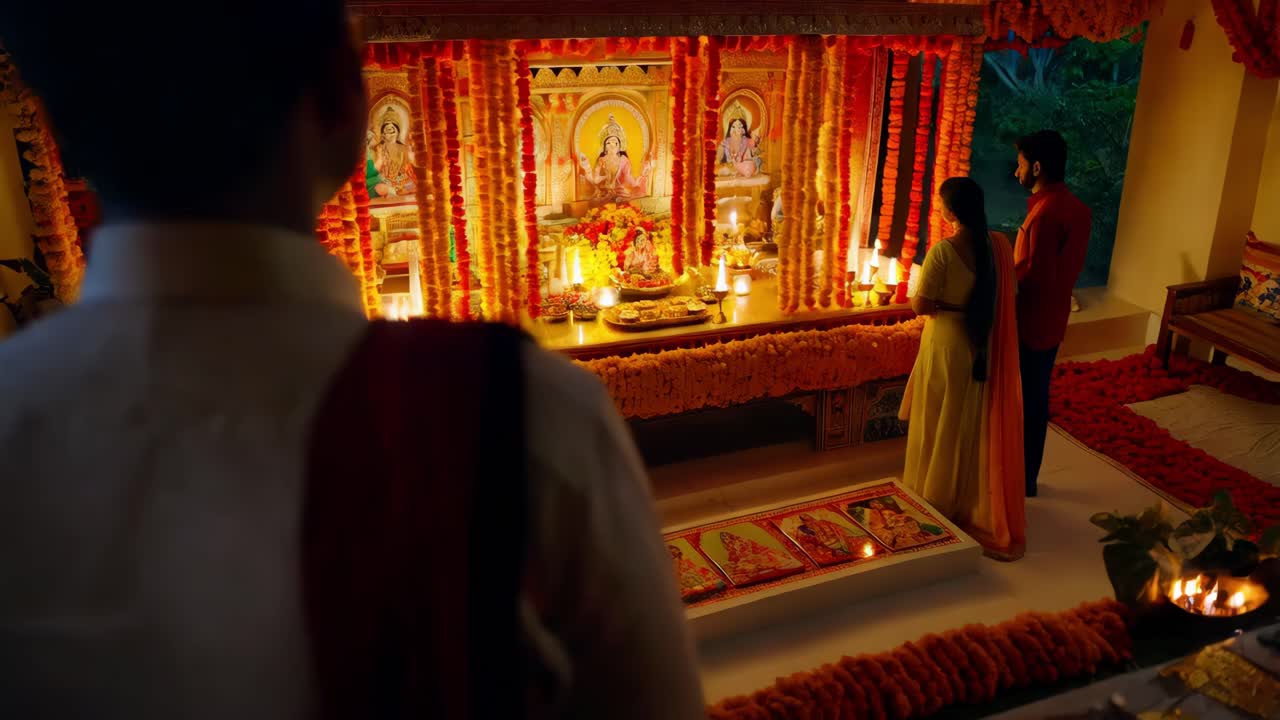 una pareja en oración en un santuario hindú