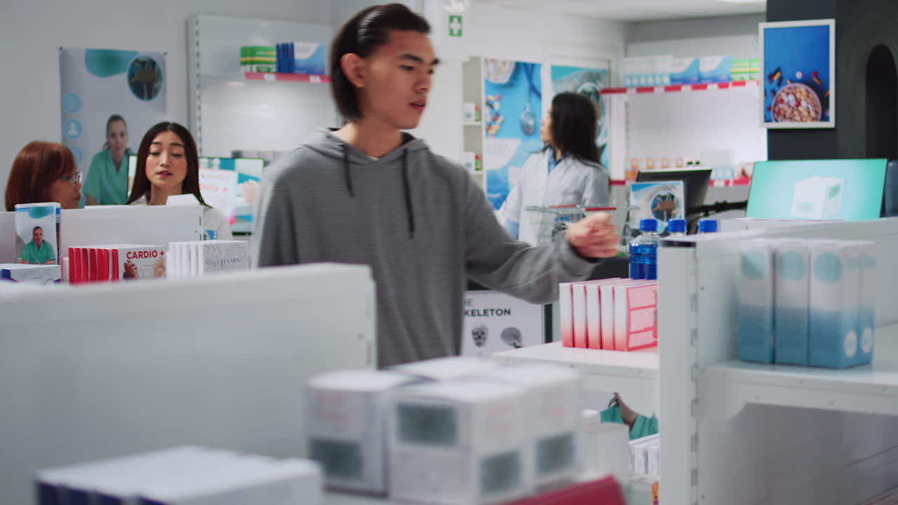 Customers shopping for medicine at the pharmacy