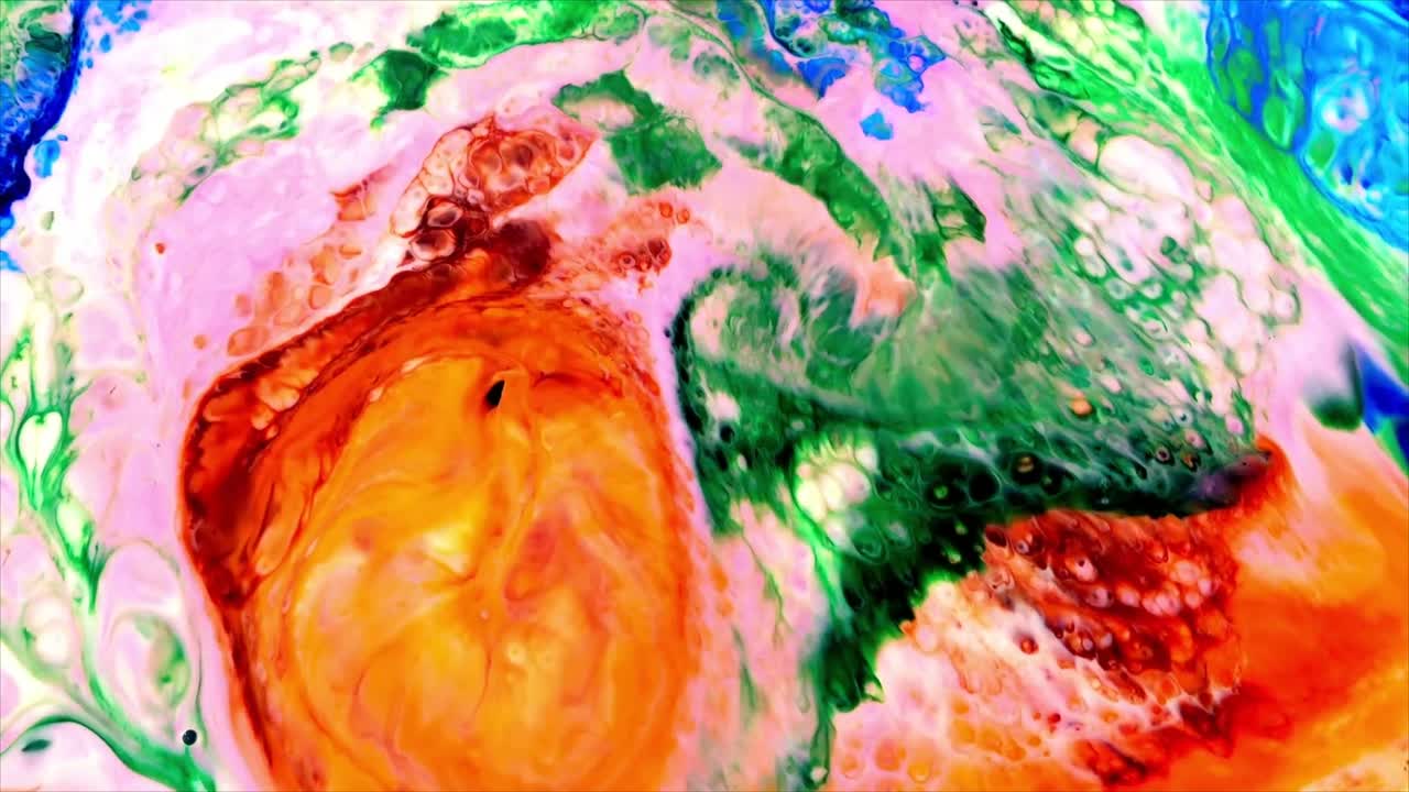 Colorful Abstract Liquid Paint Mixing and Flowing