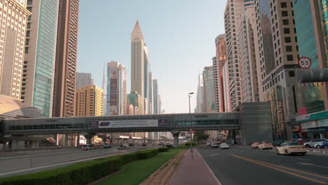 traffic on famous sheikh zayed road, dubai, handheld camera, sunny day