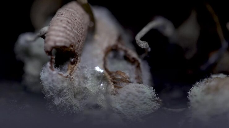 Extreme close up of mysterious fungi formation revealed by torchlight