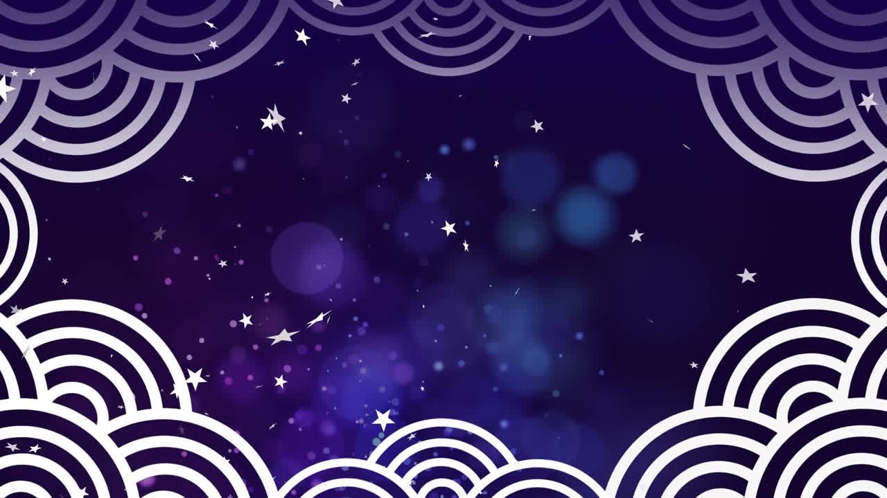 하색 크리스마스 별의 애니메이션 밤 하늘에 파란색 불빛과 색 곡선의 경계.