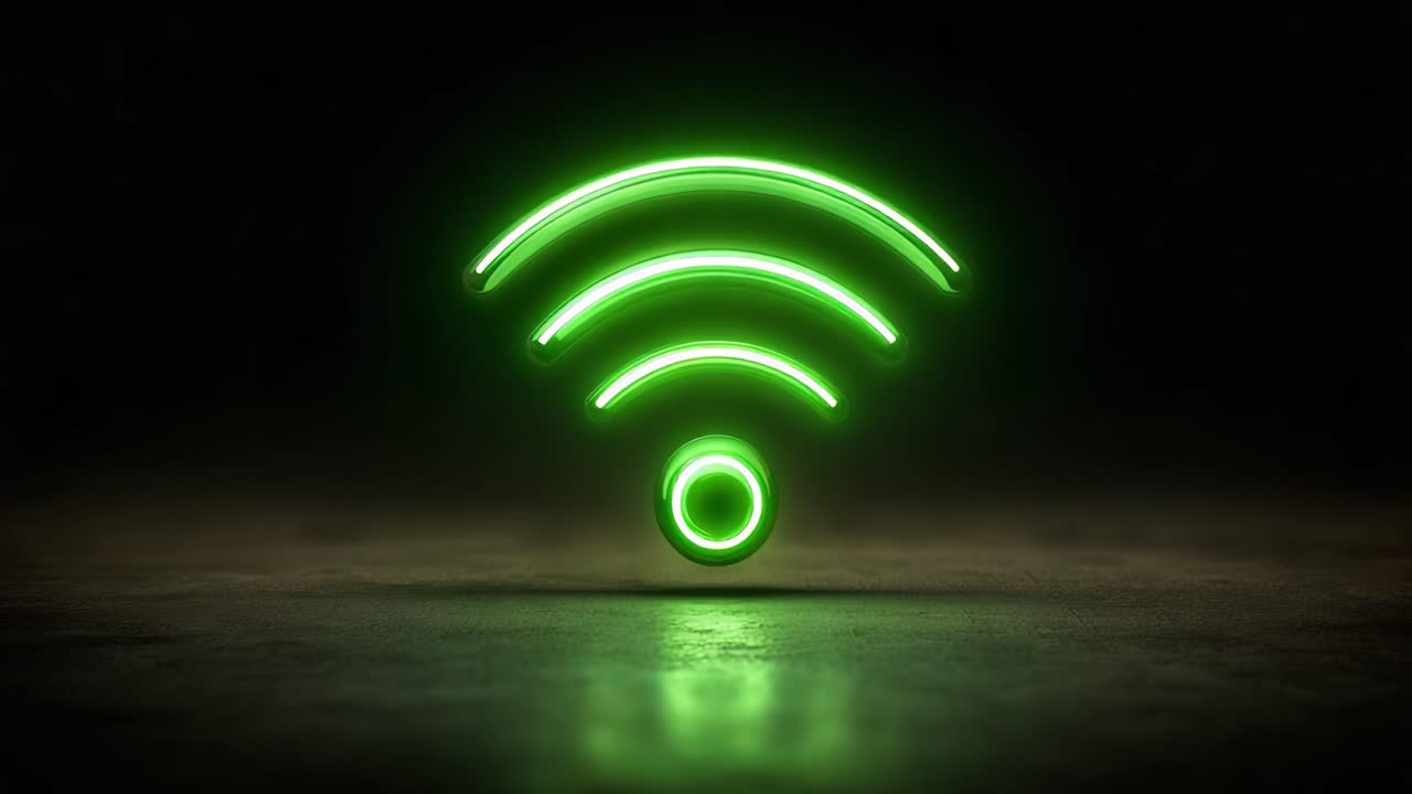Stylized Green Wi-Fi Symbol Glowing in a Dark Environment Illustrating Connectivity and Network Availability