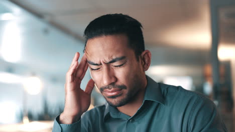 business man, headache and stress in office