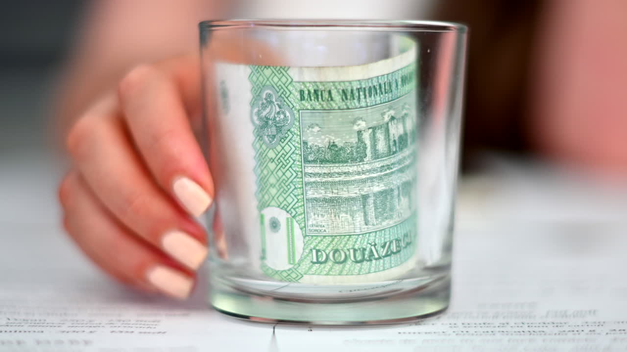 Woman spinning a tip cup with money in it