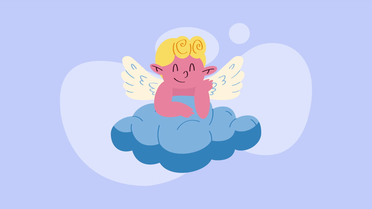 Cute Cartoon Angel on a Cloud