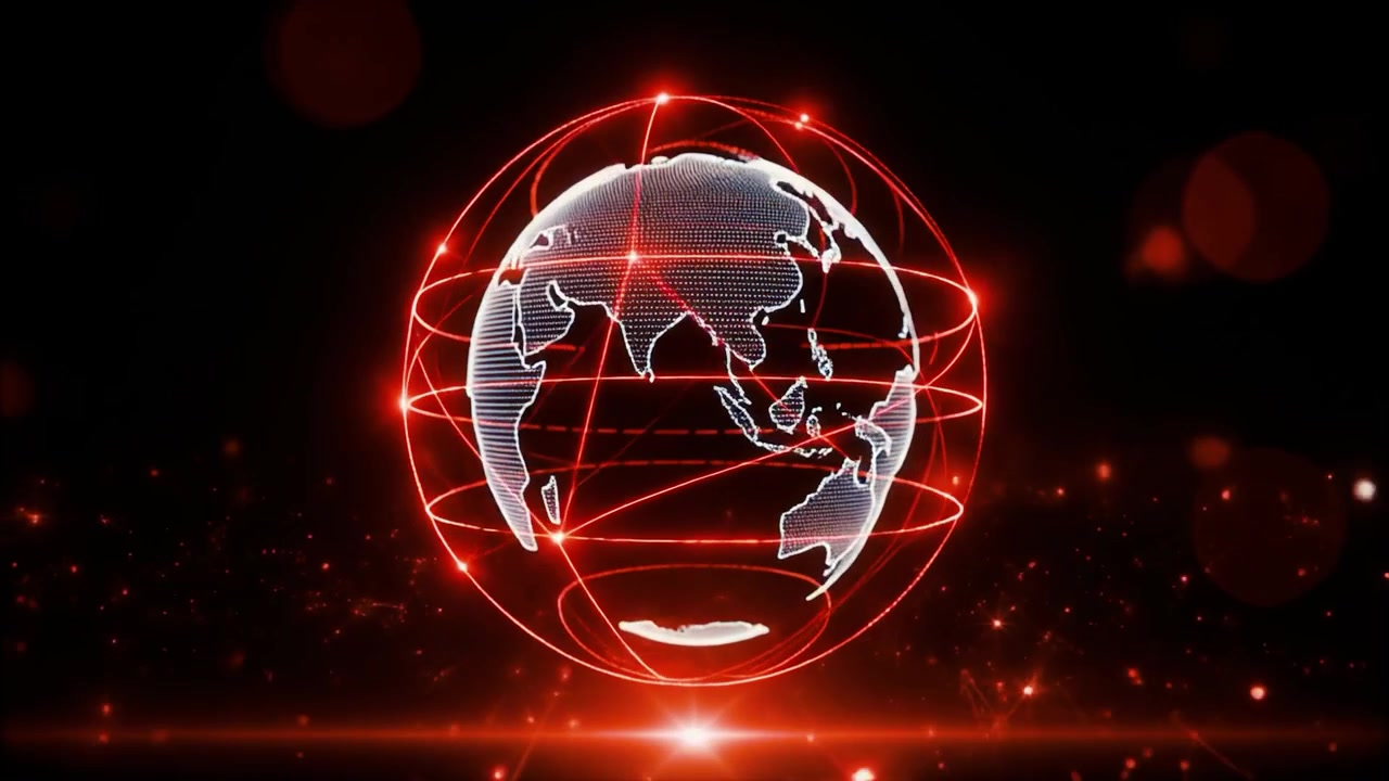 Globo digital giratorio con conexiones de red rojas