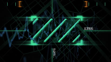 animation of green digital interface with fluctuating lines and numbers