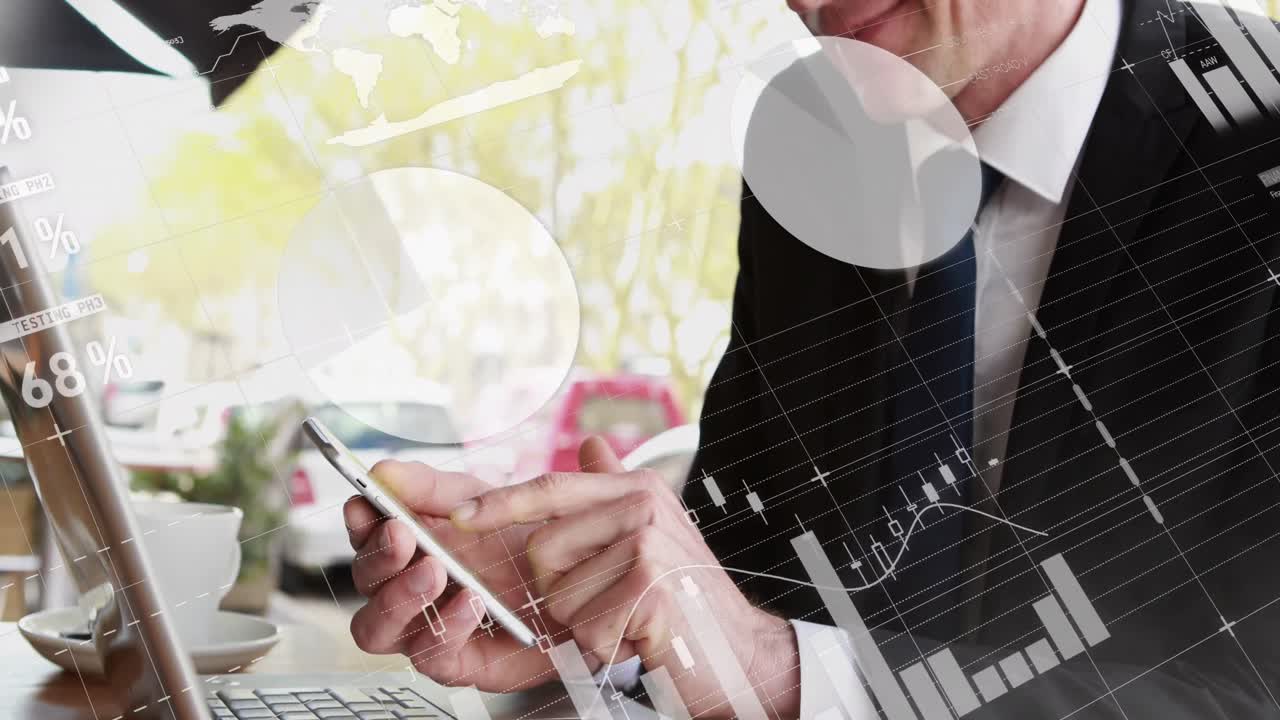 사무실에서 코카시안 사업가에 대한 데이터 처리 애니메이션