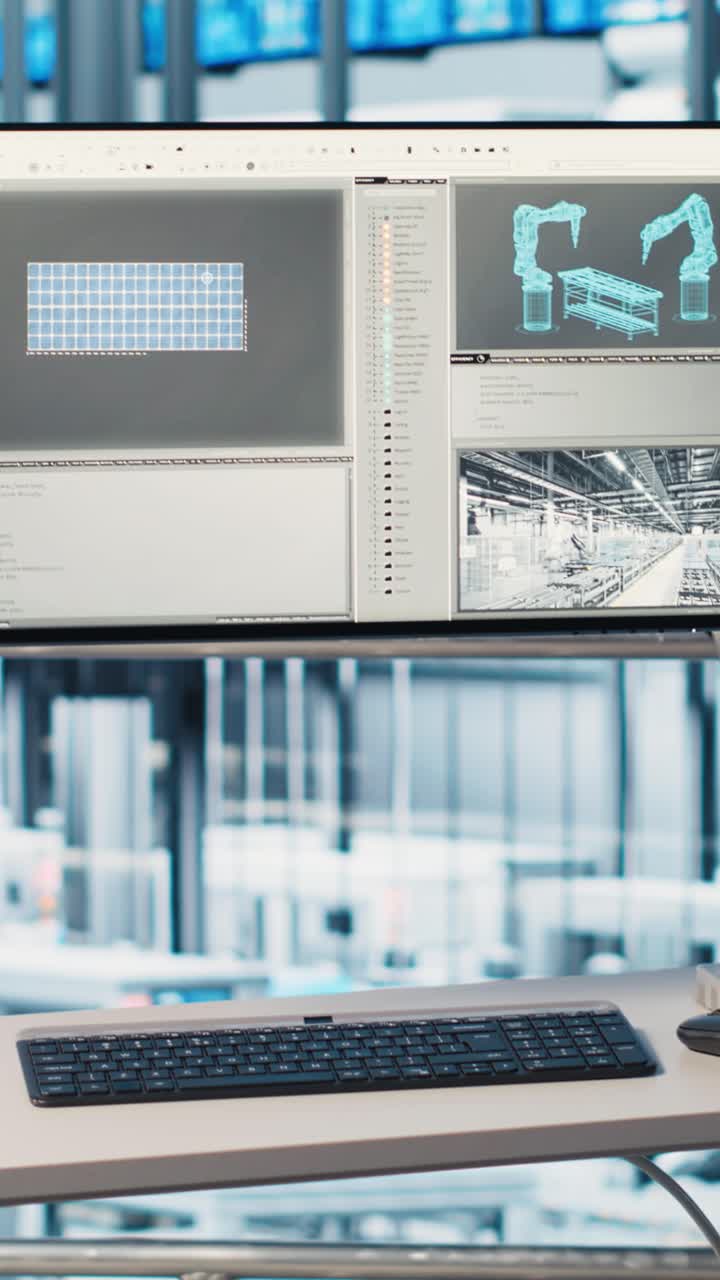 Vertical video Monitor in smart photovoltaics factory displaying system performance metrics