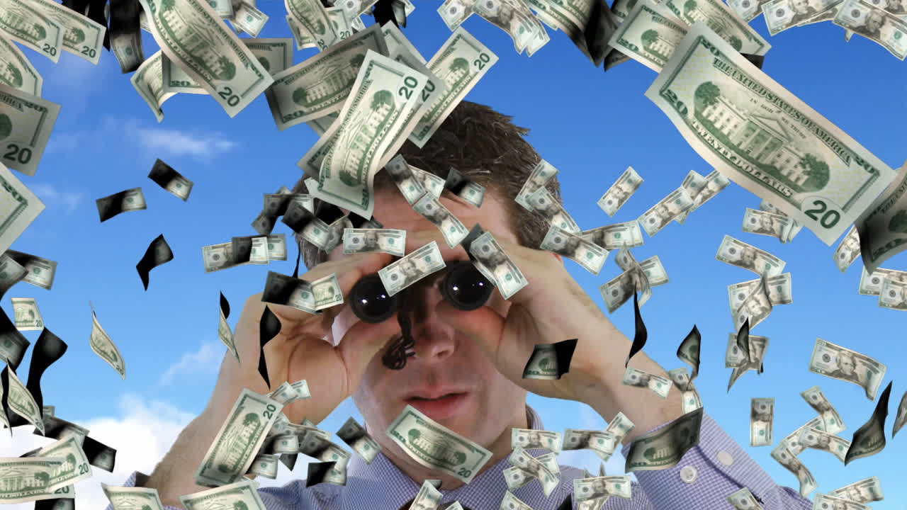 달러가 떨어지는 것을 보는 사업가