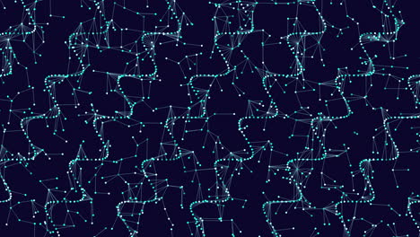 a geometric pattern of blue lines and white dots on a black background, creating shapes like triangles and rectangles. the lines intertwine, forming an intricate and visually captivating design