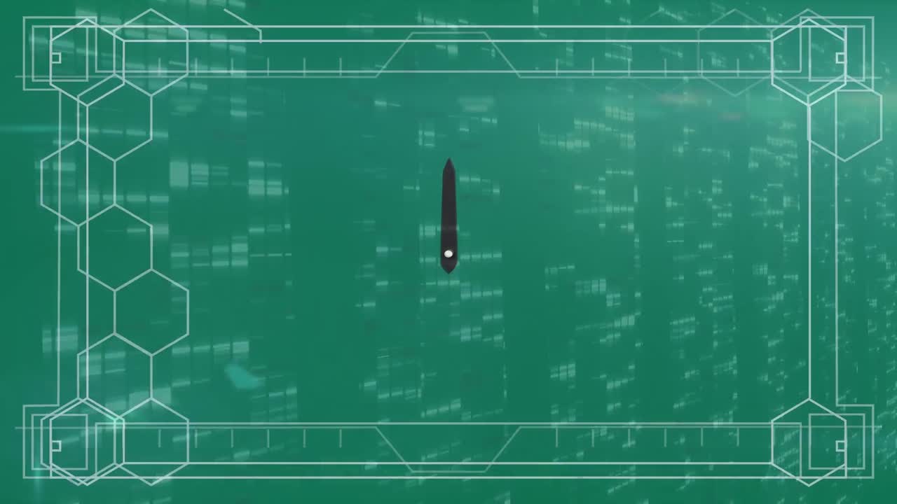 데이터 처리와 함께 초록색 배경 위의 셰브론 패턴의 애니메이션