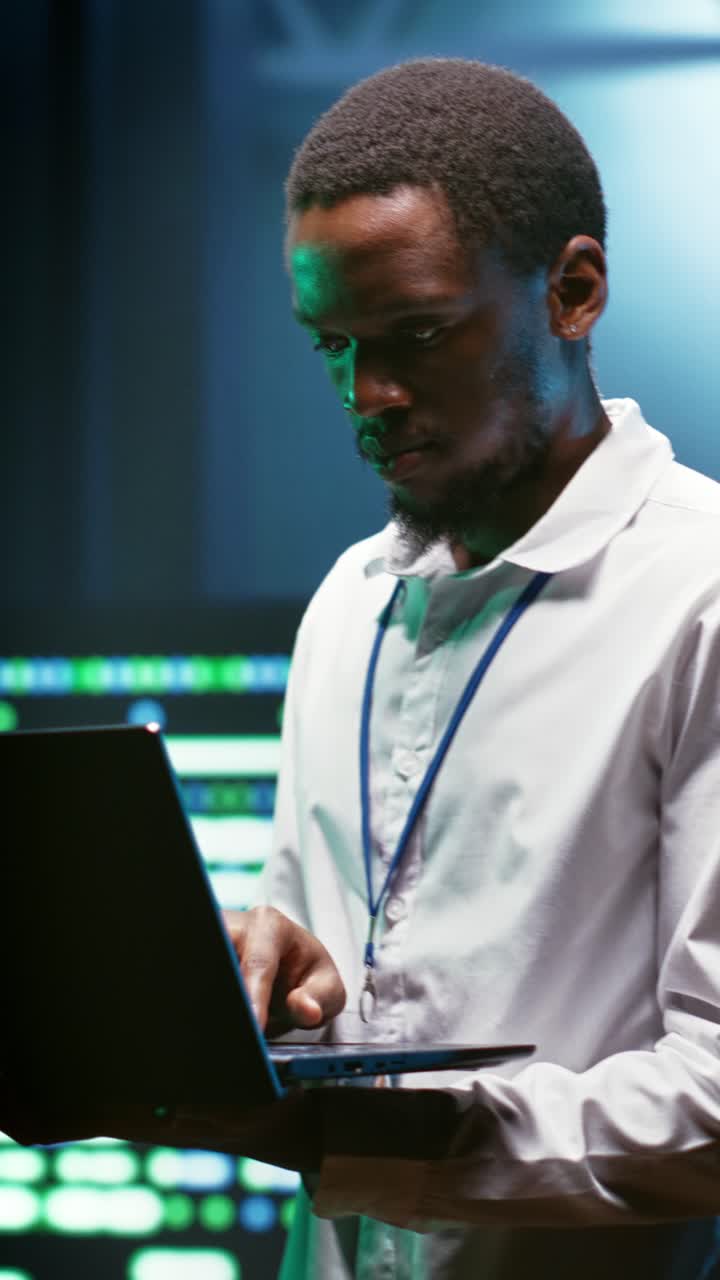 Vertical video IT programmer installs server firewalls