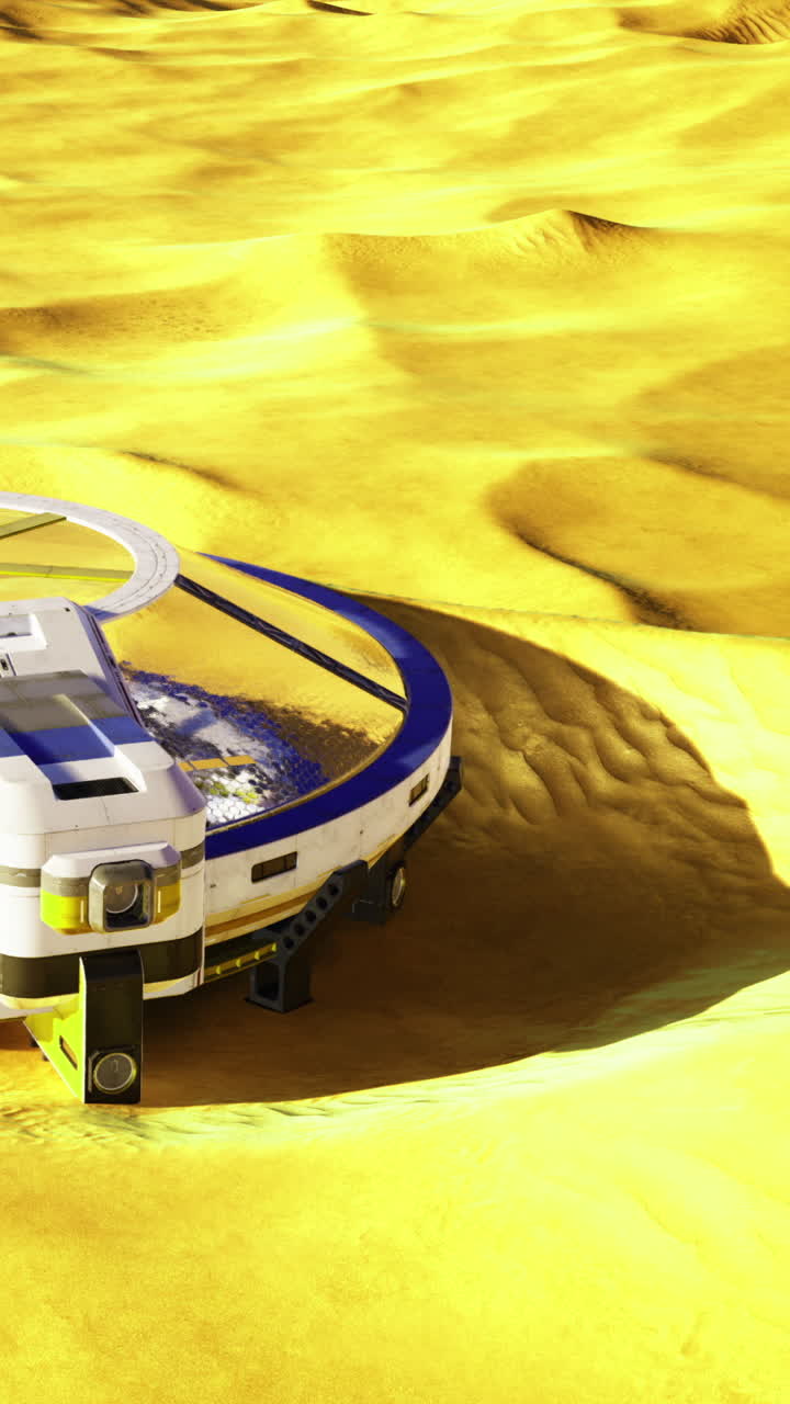 Spacecraft on a yellow landscape in a distant alien environment