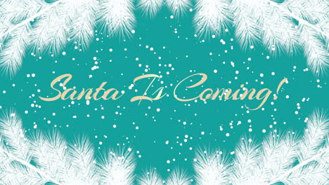 santa está viniendo con nieve voladora y árbol de navidad en gradiente azul