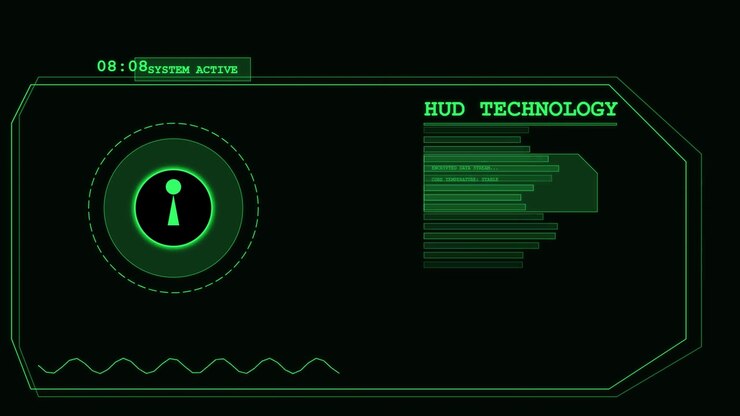 Futuristic Green Digital HUD Interface with Data Visualization