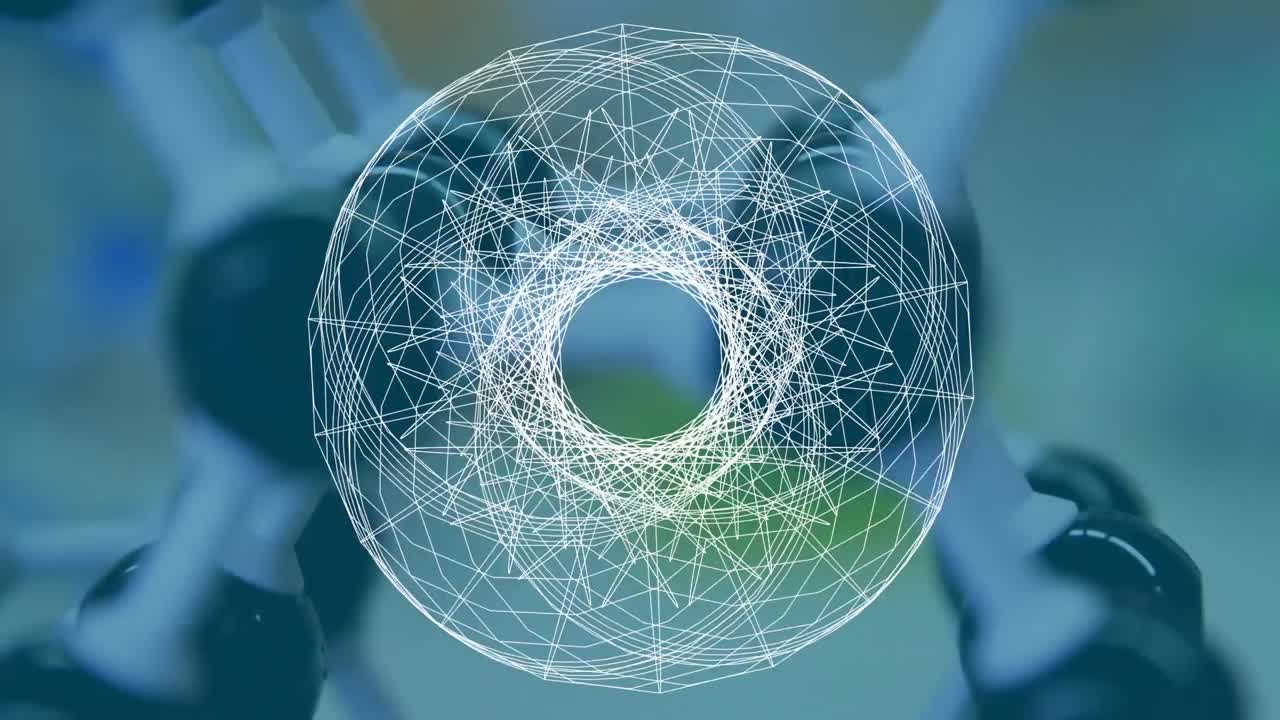 forma circular geométrica abstracta contra el primer plano de múltiples equipos en el laboratorio