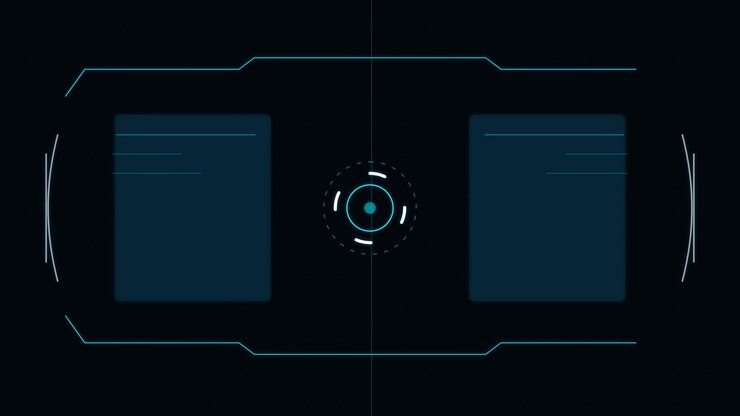 Futuristic Digital Interface with Data Panels and HUD Elements