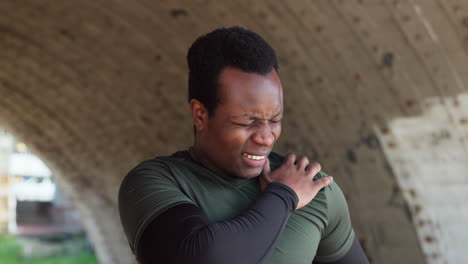 hand, shoulder pain and man with injury