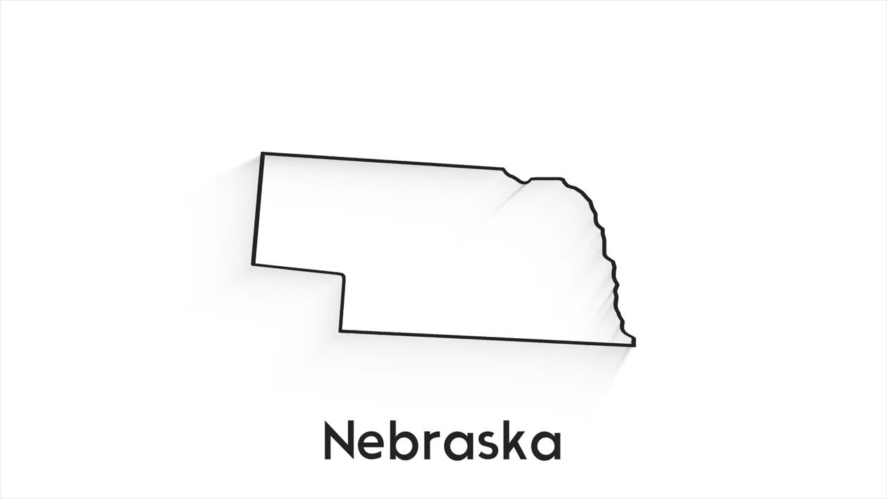 미국 네브래스카 주 (nebraska state of the united states of america) - 지도에 있는 애니메이션 라인 위치 표시자 (animated line location marker) - 비디오에서 화면 투명성 모드로 사용하기 쉽다.