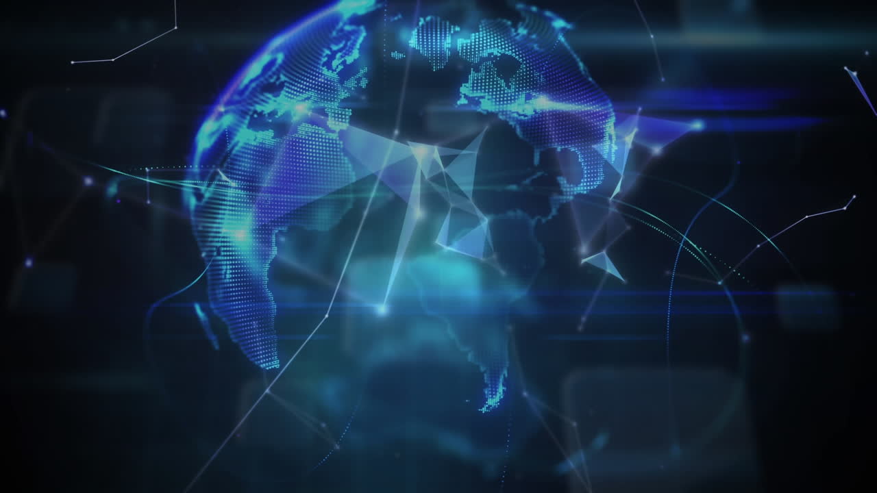 Geometrical shapes forming a globe against blue background