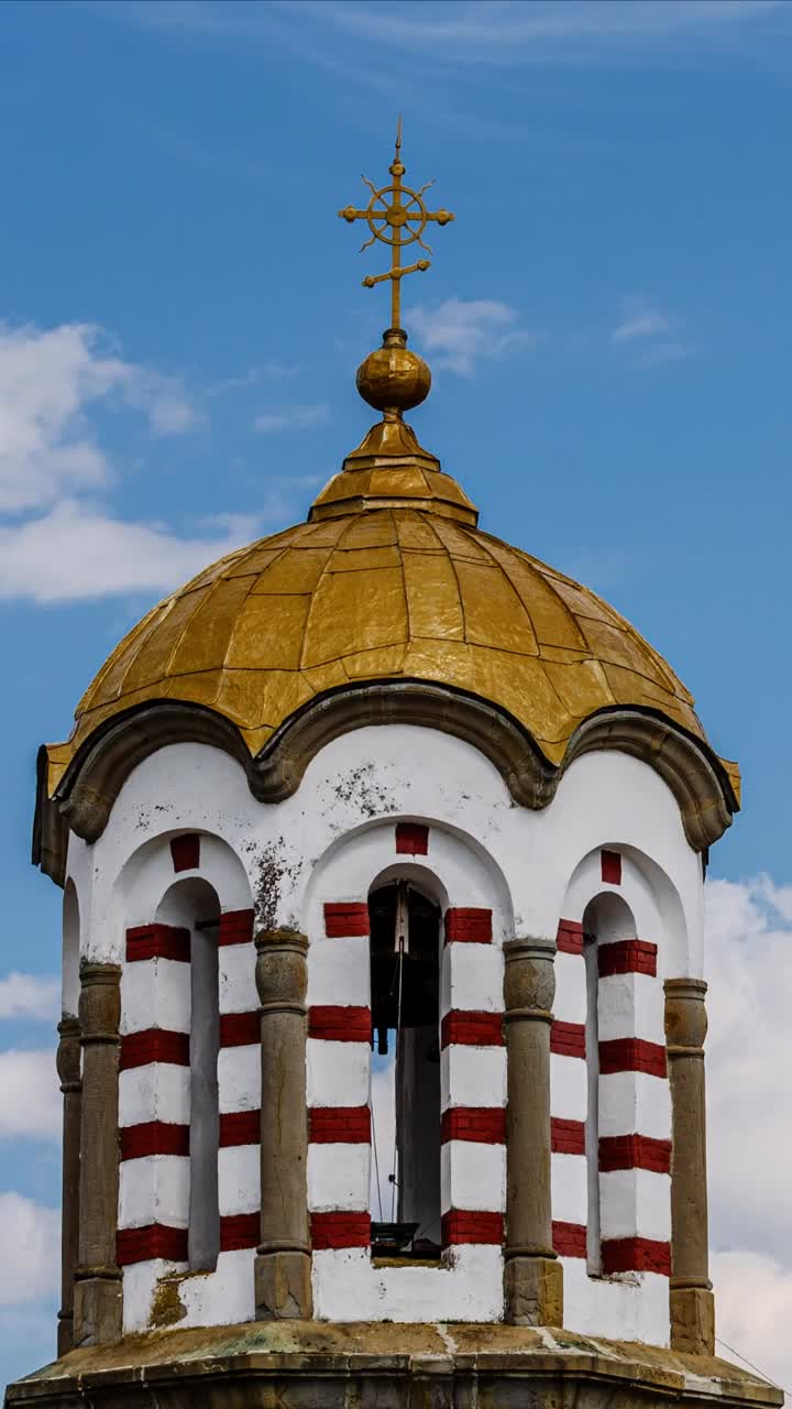 Golden dome Bell tower of Eastern Orthodox Church VERTICALTimelapse