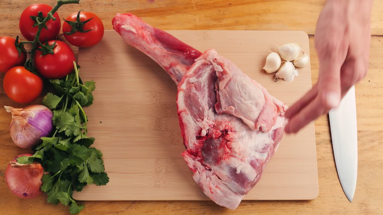 Preparing Raw Lamb Leg