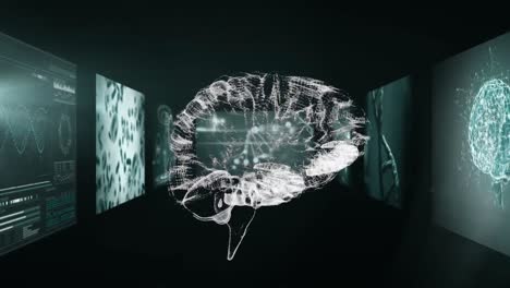 animation of brain spinning over data processing