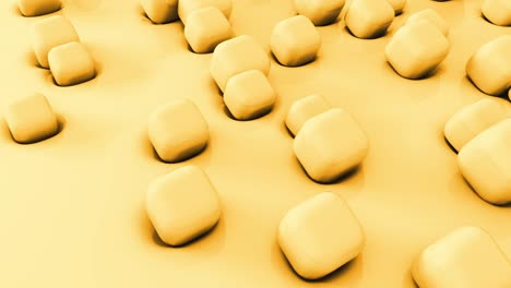 abstract 3d shapes yellow cubes flying on soft surface. 4k render animatioon. looping footage.