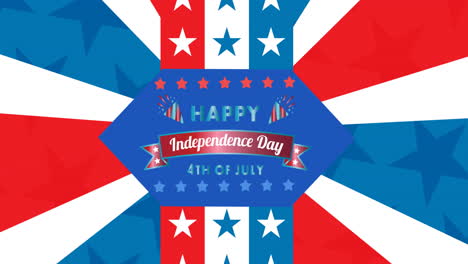 animación del feliz día de la independencia 4 de julio texto sobre la bandera estadounidense