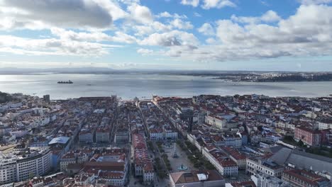 drone shot flying over lisbon