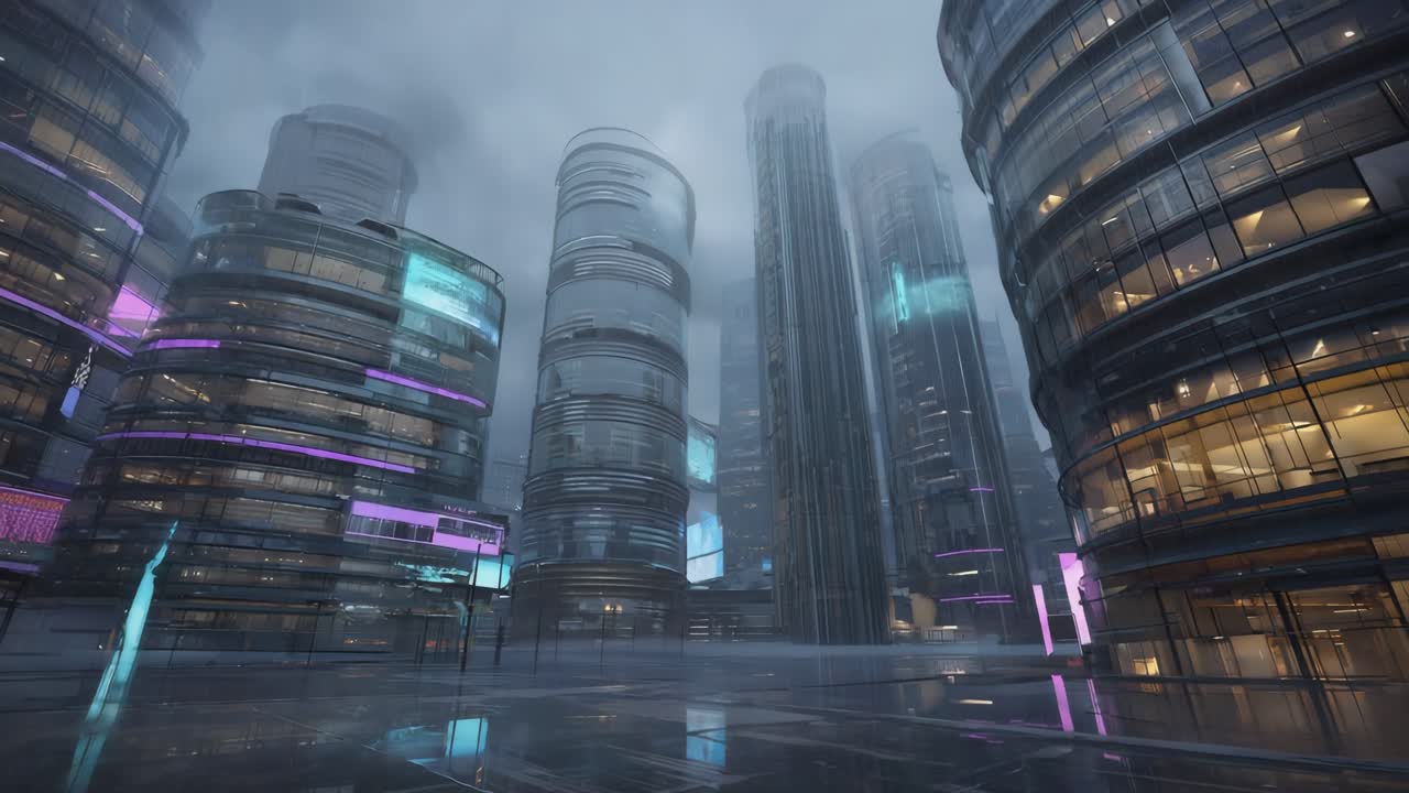 paisaje urbano futurista con rascacielos