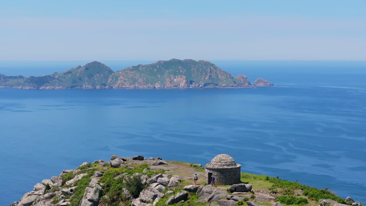 Panoramic View of Cies Islands Ancient Settlement and Ocean