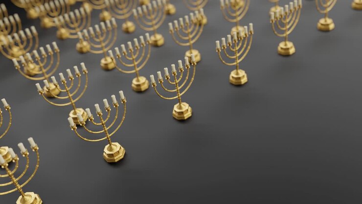 Golden Menorahs on a Vibrant black Background