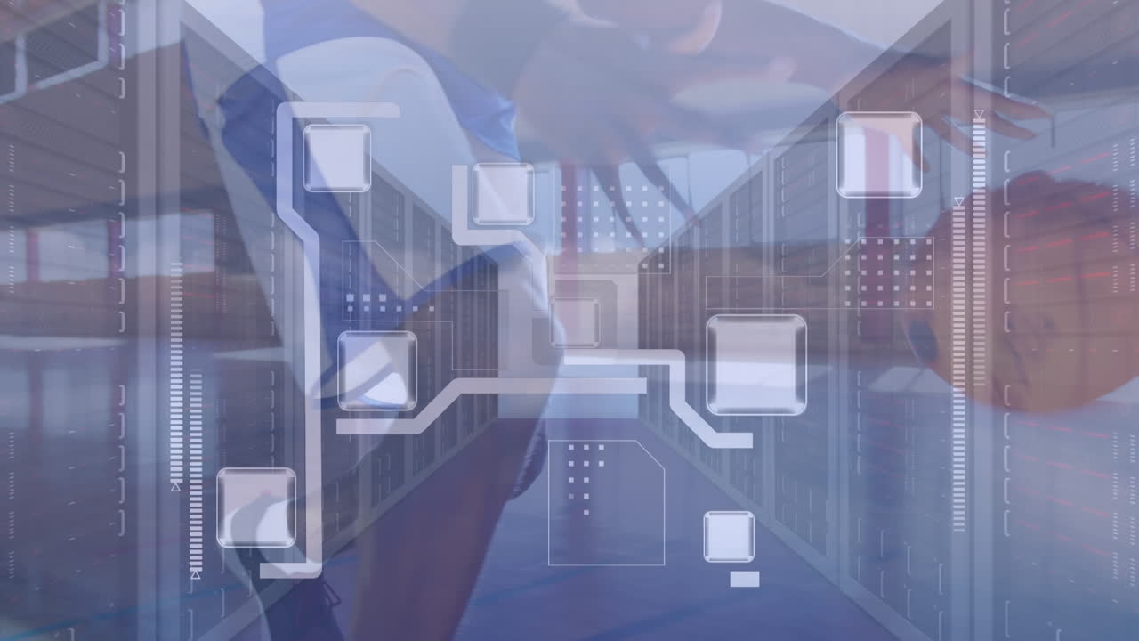 Animation of financial data processing over african american basketball player