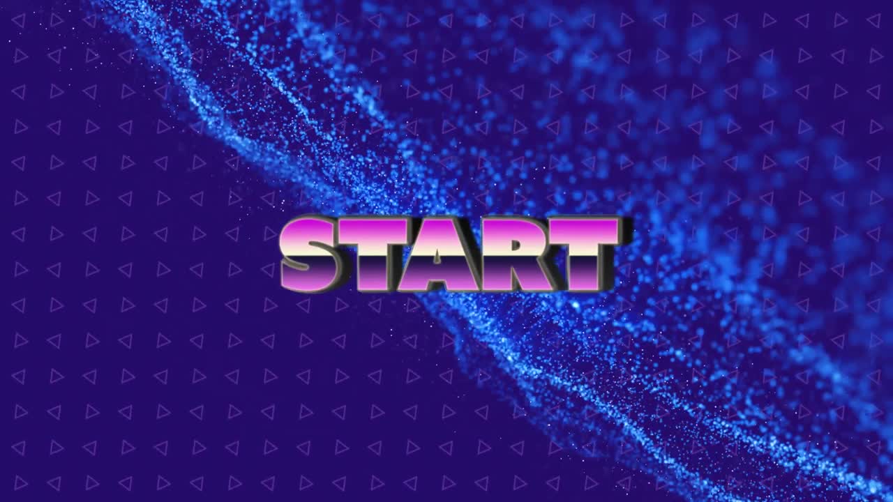 animación del texto de inicio sobre malla azul sobre fondo púrpura
