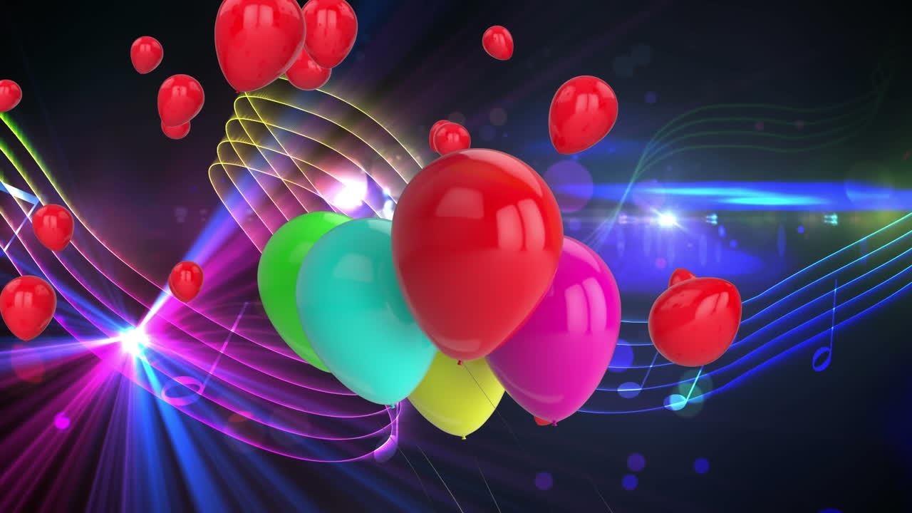 animación de globos flotando sobre las luces de la discoteca