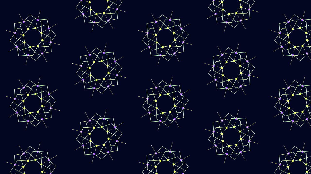 보라색, 초록색, 검은색의 대칭 기하학적 패턴