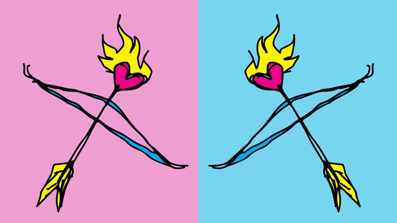 아이들이 사랑의 화살표를 주제로 팝 아트 무결한 배경을 그리고 있습니다.