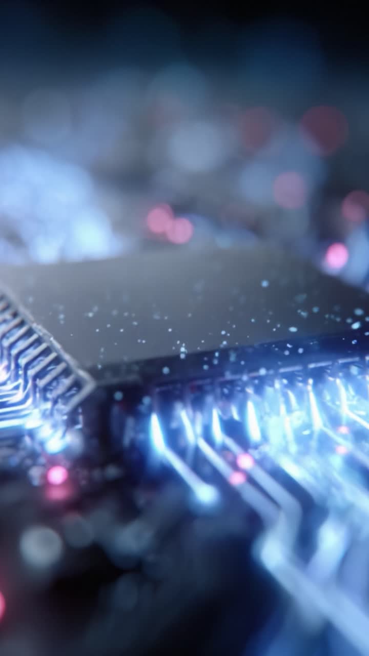 Exploring the Intricacies of a Microchip: A Close-Up View of Electronic Circuits Showing Light and Complexity in Modern Technology