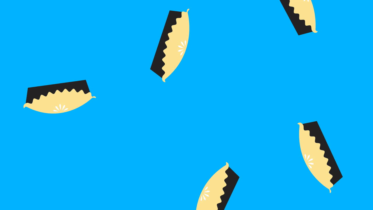 Animation of falling cake icons on blue background