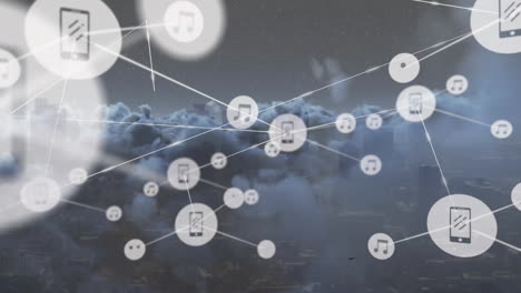 animation of network of connections over clouds