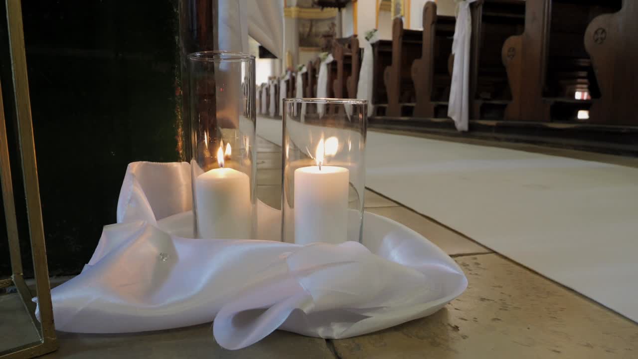 Symbolic Wedding Candles Arrangement in Church